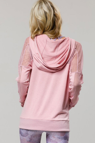 Image Title Mesh Long Sleeve Hoodie; Black, White & Blush.